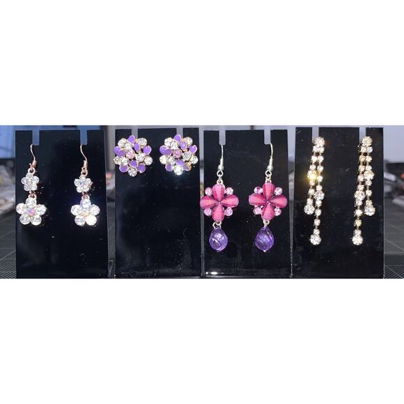 Earrings Sparkle Themed 4 Pair Lot of Special Occasion Dangle And Stud NEW - Picture 1 of 11